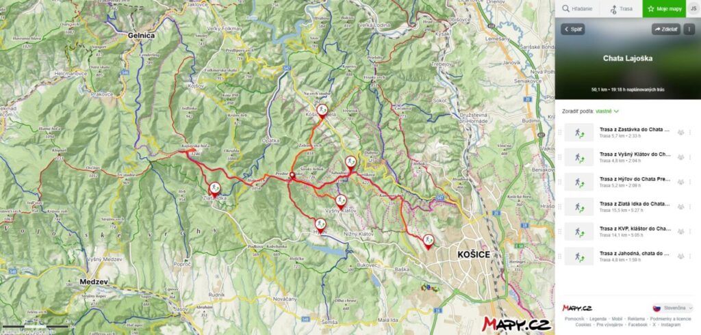 Chata Lajoška turistické trasy